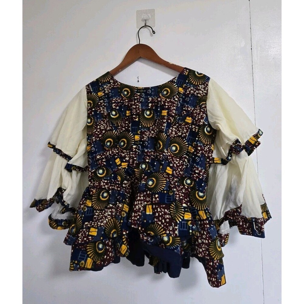 African Blouse Womens M Ankara Top Multicolor Statement Occasion